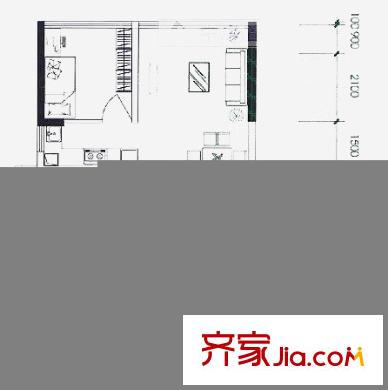 水晶石國(guó)際公寓戶型圖A7B7 2室1廳1衛(wèi)1廚
