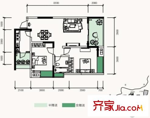 銀鑫蓮花半島戶型圖4號樓5號房 2室2廳1衛(wèi)1廚