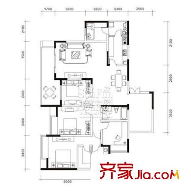 銀鑫蓮花半島戶型圖1棟A型(3-22F) 4室2廳2衛(wèi)1廚