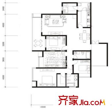 銀鑫蓮花半島戶型圖1棟A型 4室2廳2衛(wèi)1廚
