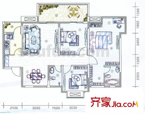 金鞍香海驛戶型圖9號(hào)樓1號(hào)房 3室3廳2衛(wèi)1廚