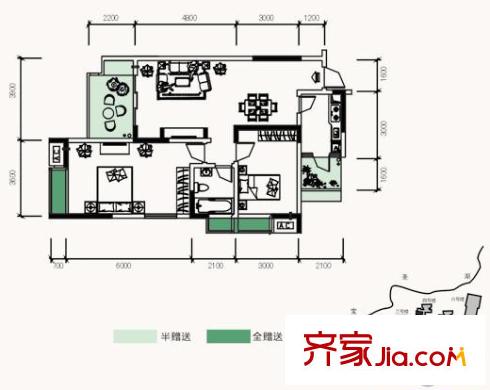 銀鑫蓮花半島戶型圖4號樓1號房 2室2廳1衛(wèi)1廚