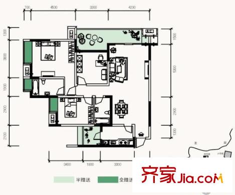 銀鑫蓮花半島戶型圖4號樓3號房 3室2廳2衛(wèi)1廚