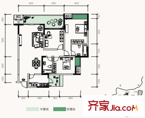 銀鑫蓮花半島戶型圖4號樓4號房 3室2廳2衛(wèi)1廚