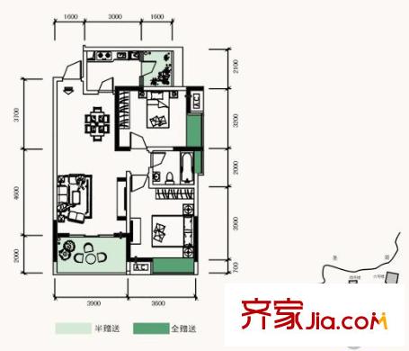 銀鑫蓮花半島戶型圖4號樓6號房 2室2廳1衛(wèi)1廚