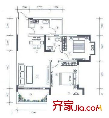 金鞍香海驛戶型圖21/22號(hào)樓標(biāo)準(zhǔn)層2.5號(hào)房 戶型圖 2室2廳1衛(wèi)1廚