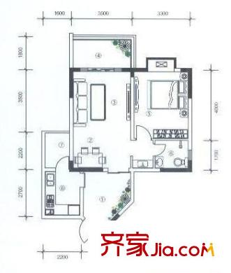 金鞍香海驛戶(hù)型圖21/22號(hào)樓標(biāo)準(zhǔn)層1/6號(hào)房 1室2廳1衛(wèi)1廚