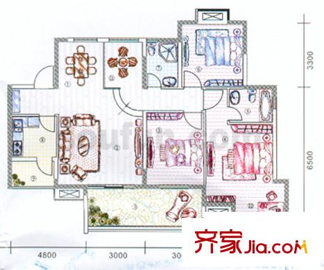 金鞍香海驛戶型圖7號(hào)樓4號(hào)房 3室3廳2衛(wèi)1廚
