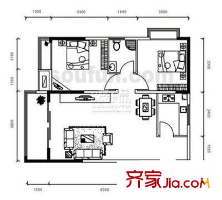 立源地小區(qū) 2室 戶型圖