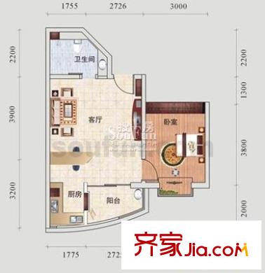 立源地小區(qū) 1室 戶型圖