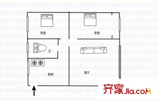 電力小區(qū) 2室 戶型圖