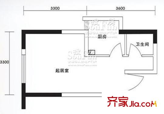 金象左右SOLO公寓戶(hù)型圖B4-1單間配套 1室1衛(wèi)1廚