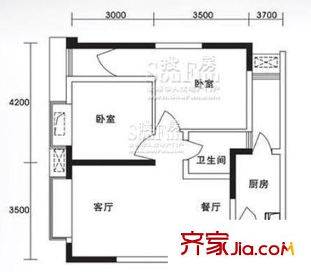 金象左右SOLO公寓戶型圖B1 2室2廳1衛(wèi)1廚