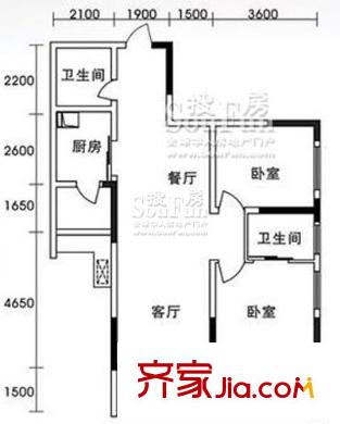 金象左右SOLO公寓戶(hù)型圖A12 2室2廳2衛(wèi)1廚