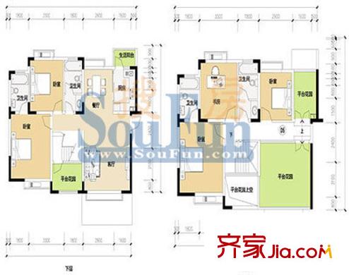 中興渝景苑戶型圖躍層 3室2廳2衛(wèi)1廚