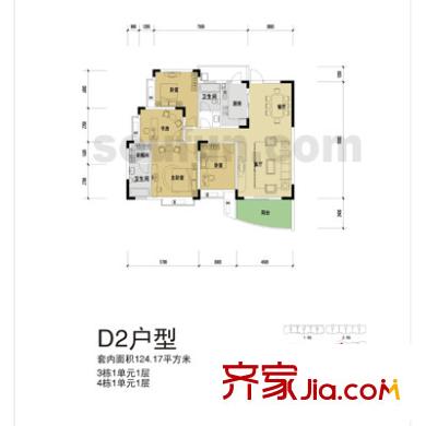 中興渝景苑戶型圖D2戶型 3室2廳2衛(wèi)1廚