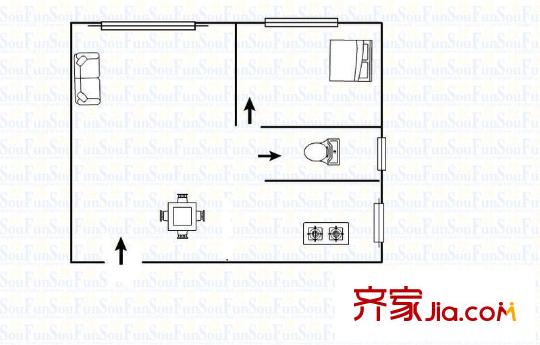 保利香檳花園F區(qū) 1室 戶型圖