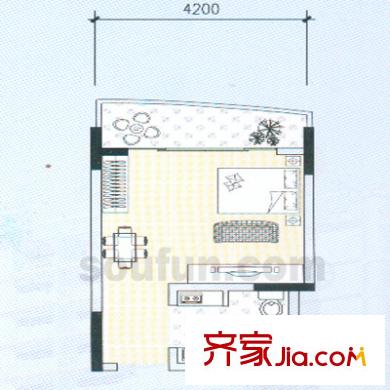 鴛鴦北湖郡戶型圖2號(hào)單間配套 1室1廳1衛(wèi)1廚