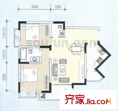 鴛鴦北湖郡戶型圖5號(hào) 2室2廳2衛(wèi)1廚
