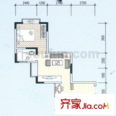 鴛鴦北湖郡戶型圖4號(hào) 1室2廳1衛(wèi)1廚