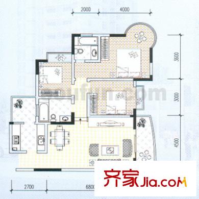 鴛鴦北湖郡戶型圖8號(hào) 3室2廳2衛(wèi)1廚