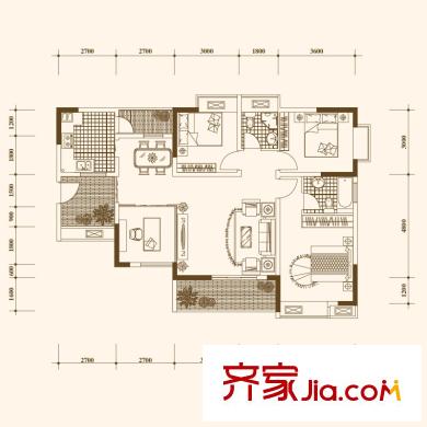 泰吉濱江戶型圖一期C6棟標(biāo)準(zhǔn)層5號(hào)戶型 4室2廳2衛(wèi)1廚