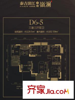 泰吉濱江戶(hù)型圖一期D6棟標(biāo)準(zhǔn)層5號(hào)房 3室2廳2衛(wèi)1廚