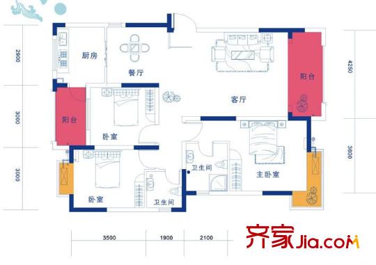海宇嘉茵苑戶型圖畔山公寓 3室2廳2衛(wèi)1廚