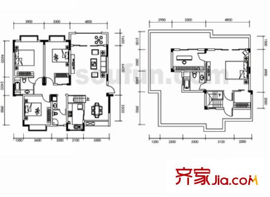 海宇嘉茵苑戶型圖D型躍層 5室2廳3衛(wèi)1廚
