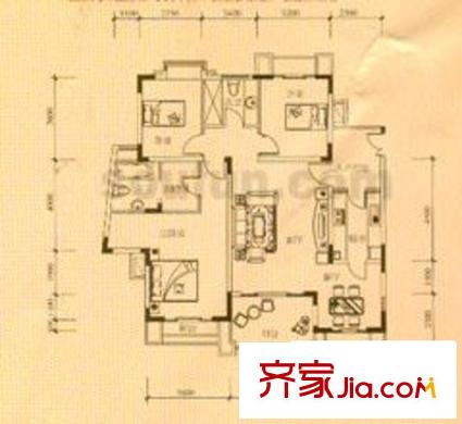 愛(ài)加麗都戶型圖B‘2型 3室2廳2衛(wèi)1廚