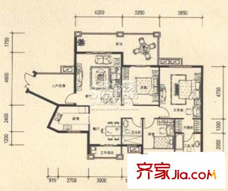 愛(ài)加麗都戶型圖A2 3室2廳2衛(wèi)1廚