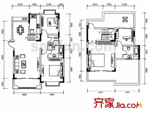 海宇嘉茵苑戶型圖B型躍層 4室2廳3衛(wèi)1廚
