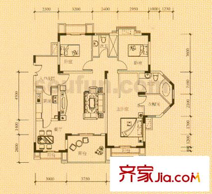 愛(ài)加麗都戶型圖C‘2型 3室2廳2衛(wèi)1廚