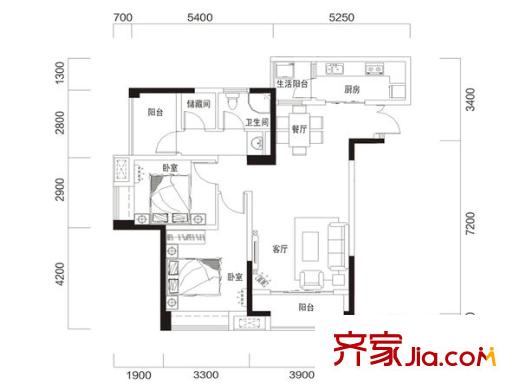 富洲新城二期 2室 戶型圖