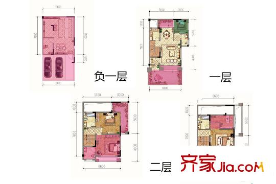 渝能嘉灣壹號(hào)一期聯(lián)排別墅中戶套內(nèi)157.49平方米房源戶型圖 4室2廳3衛(wèi)1廚