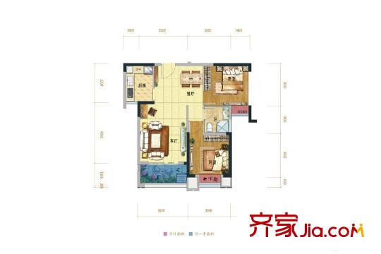 英利獅城花園 一期高層11/12號樓標準層B1戶型 2室2廳1衛(wèi)1廚
