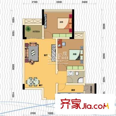 納帕溪谷戶型圖2棟3號(hào)房 2室2廳1衛(wèi)1廚
