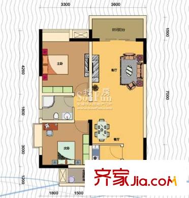 納帕溪谷戶(hù)型圖2棟2號(hào)房 2室2廳1衛(wèi)1廚