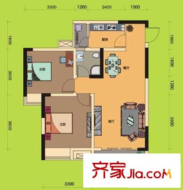 納帕溪谷戶(hù)型圖3號(hào)樓 2室2廳1衛(wèi)1廚