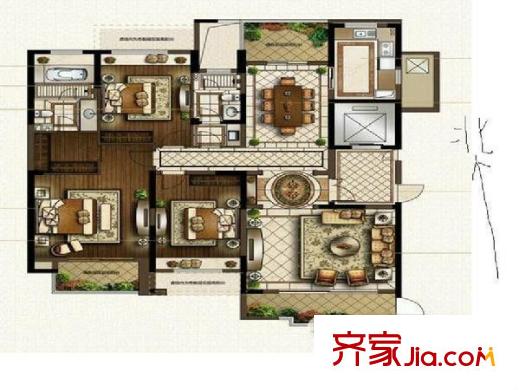寰宇天下觀瀾苑 4室 戶型圖