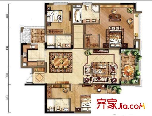 寰宇天下觀瀾苑 3室 戶型圖