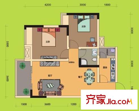 納帕溪谷戶(hù)型圖2號(hào)樓 2室2廳1衛(wèi)1廚