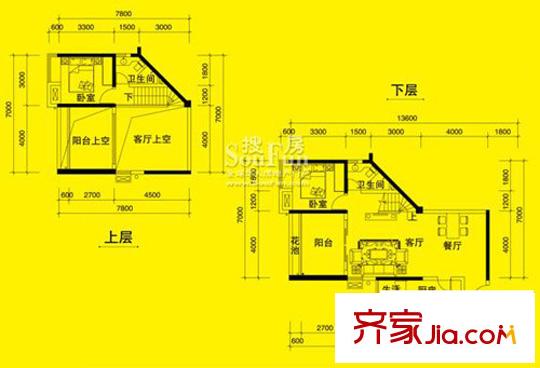 疊彩城愛琴莊園戶型圖2期8910棟偶數(shù)層2號(hào)房奇數(shù)層 2室2廳2衛(wèi)1廚