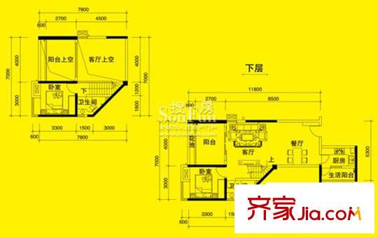 疊彩城愛琴莊園戶型圖2期8910棟偶數(shù)層1號(hào)房奇數(shù)層 3室2廳2衛(wèi)1廚