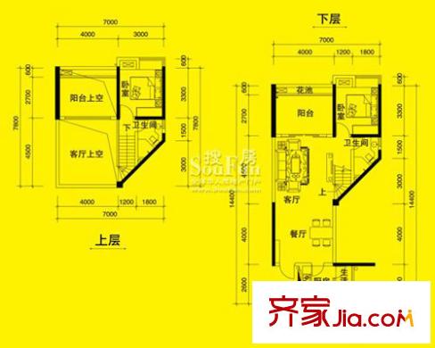疊彩城愛琴莊園戶型圖2期8910棟奇數(shù)層3號房偶數(shù)層 2室2廳2衛(wèi)1廚