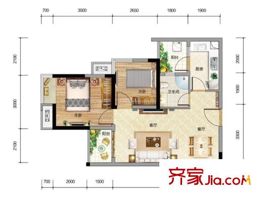 財(cái)信渝中城一期4號(hào)樓標(biāo)準(zhǔn)層C戶型 1室2廳1衛(wèi)1廚