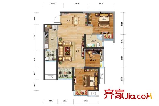 財(cái)信渝中城一期2號(hào)樓標(biāo)準(zhǔn)層E戶型 2室2廳1衛(wèi)1廚