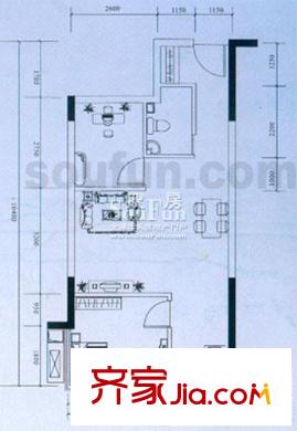 鉑藍(lán)地戶型圖F(3-4) 2室2廳1衛(wèi)1廚