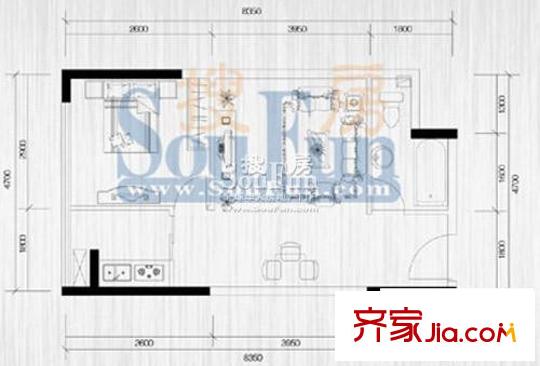鉑藍(lán)地戶型圖C戶型 1室1廳1衛(wèi)1廚