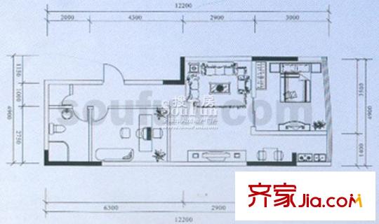 鉑藍(lán)地戶型圖A(17-18) 1室2廳1衛(wèi)1廚